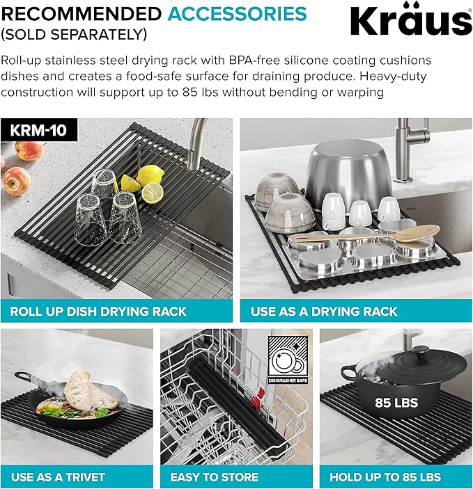 KRAUS Dex 25-inch Undermount 16 Gauge Stainless Steel Single Bowl Kitchen Sink, KA1US25B