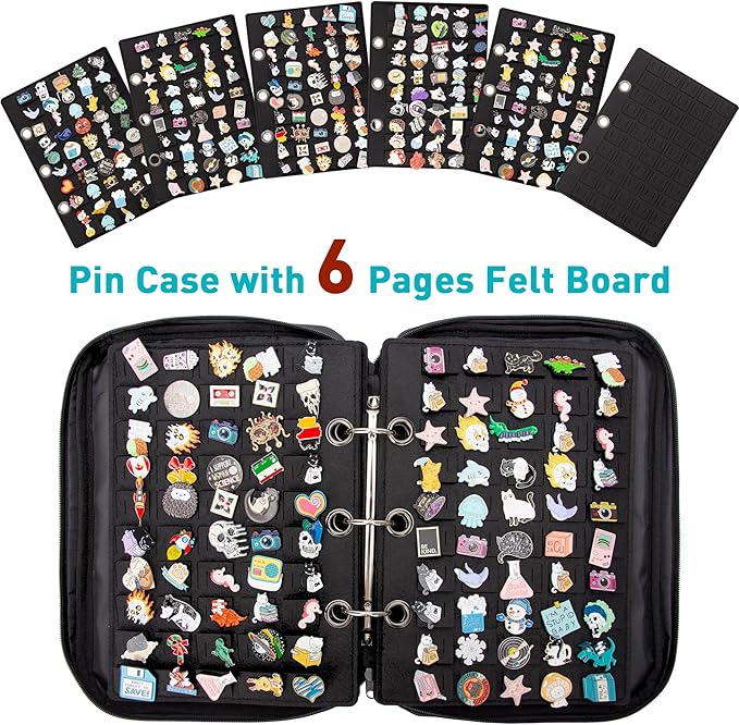 Enamel Pin Display Pages Pin Carrying Case, Pins Collection Storage Organizer Case, Travel Brooch Pin Display Bag (Pins Not Included)