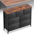 Curved Profile Dresser for Bedroom, Chest of Drawers, 7 Storage Drawers Organizer Unit, Brown Dresser with Fabric Bins for Closet, Living Room, Kid Room (Black and Rustic Brown)