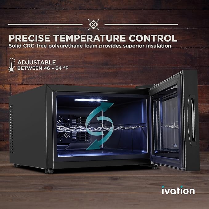 Ivation Premium 8 Bottle Horizontal Thermoelectric Wine Cooler/Chiller Counter Top Red & White Wine Cellar w/Digital Temperature, Freestanding Refrigerator Quiet Operation Fridge