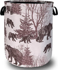 Forest Bear Laundry Hamper With Handles Foldable Oxford Cloth Retro Animals Tote Bag Bears Funny Laundry Basket Clothes Toy Storage Bucket 18.9" x 16.5" For Bathroom/Laundry/Bedroom