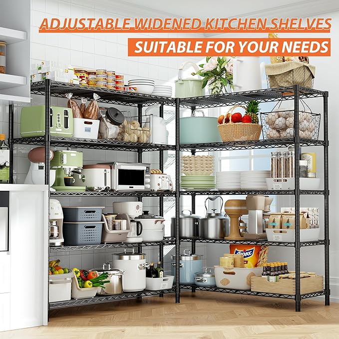 Storage Shelves Heavy Duty, 4 PCS 48" L x 20" W x 72" H Garage Wire Shelving Unit Loads 2000LBS, 5-Tier Adjustable Metal Industrial Utility Shelf Rack for Kitchen, Laundry Room, Warehouse, Basement
