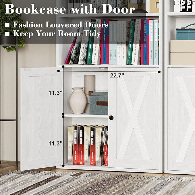 IRONCK Industrial Bookshelves and Bookcases with Doors Set of 2 Floor Standing 6 Shelf Display Storage Shelves 70 in Tall Bookcase for Home Office, Living Room