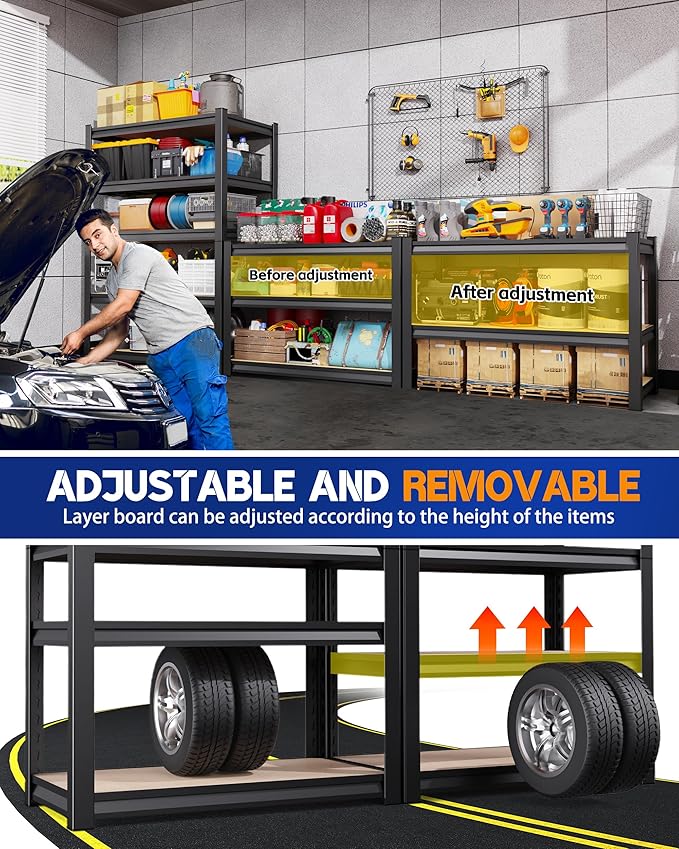 71" H Garage Shelving, 5-Tier Heavy Duty Storage Shelves, Adjustable Metal Shelving Unit, Functionality Garage Storage Shelf, for Basement, Pantry, Kitchen, Warehouse,15.7" Dx35.4 Wx71.2 H