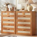 LEYAOYAO Rattan Dresser for Bedroom, 41" Tall Chest of Drawers, Modern 6 Drawers Boho Dressers with Storage, Vintage Brown Dresser Wooden Closet Organizer for Living Room, Hallway