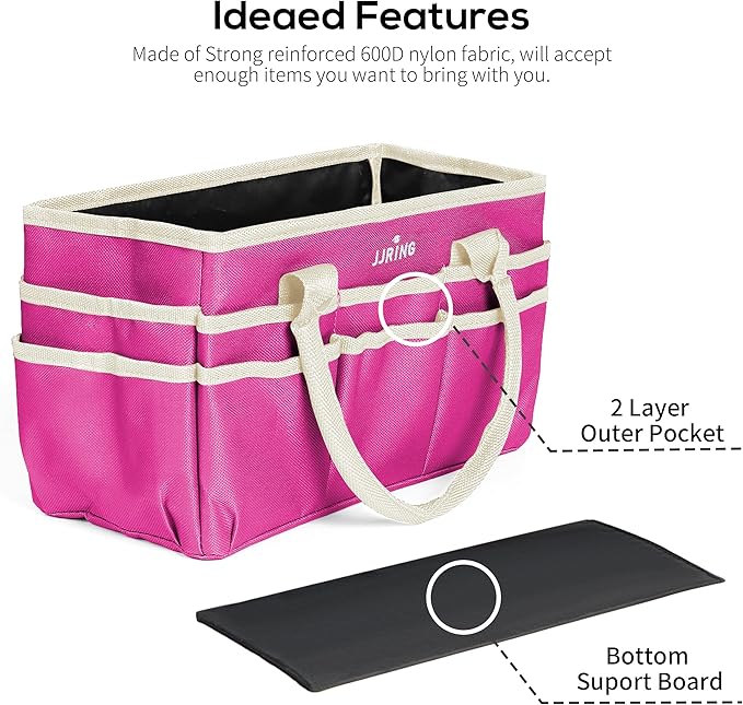 JJRING Craft and Art Tote - 600D Rose Red Nylon Fabric Art Sewing Organizer Bag with Pockets - for Craft, Scrapbooking, Medical, and Office Supplies Storage