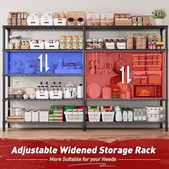 REIBII 73''W Storage Shelves Load 1650 LBS Metal Shelving 5-Tier Adjustable Heavy Duty Metal Shelves Wire Shelving Unit for Wire Shelf for Industrial Garage Pantry Kitchen,17.7"D x 73"W x 71"H, 2PCS