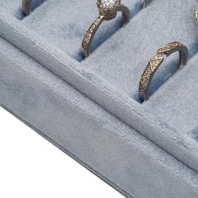 Velvet Ring Organizer Display Tray Jewelry Box Earring Holder Case for Wedding Birthday Christmas Day (Light Ocean Blue)