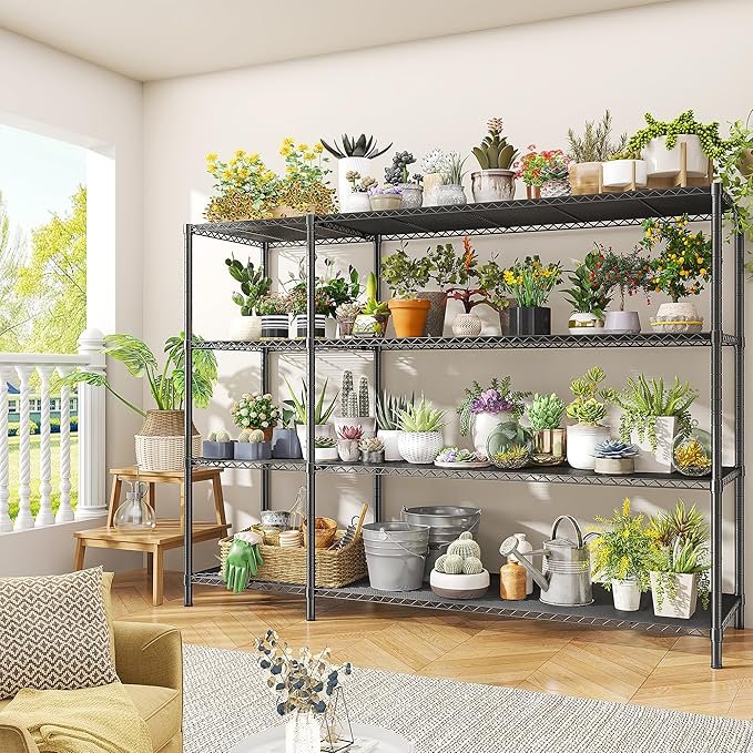 52.4W Wire Shelving Rack, 4Tier Metal Shelving Unit,1120LBS Heavy Duty Storage Shelves,Adjustable Pantry Shelves, Metal Shelf and Storage Rack,Industrial Shelving 52.4Wx13.8Dx59H,Black