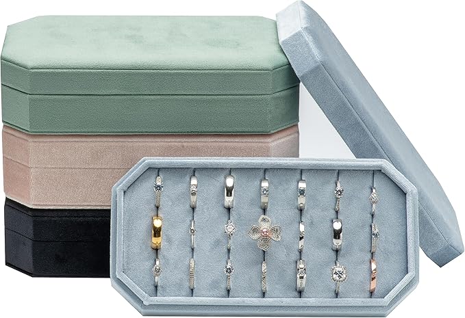 Velvet Ring Organizer Display Tray Jewelry Box Earring Holder Case for Wedding Birthday Christmas Day (Light Ocean Blue)