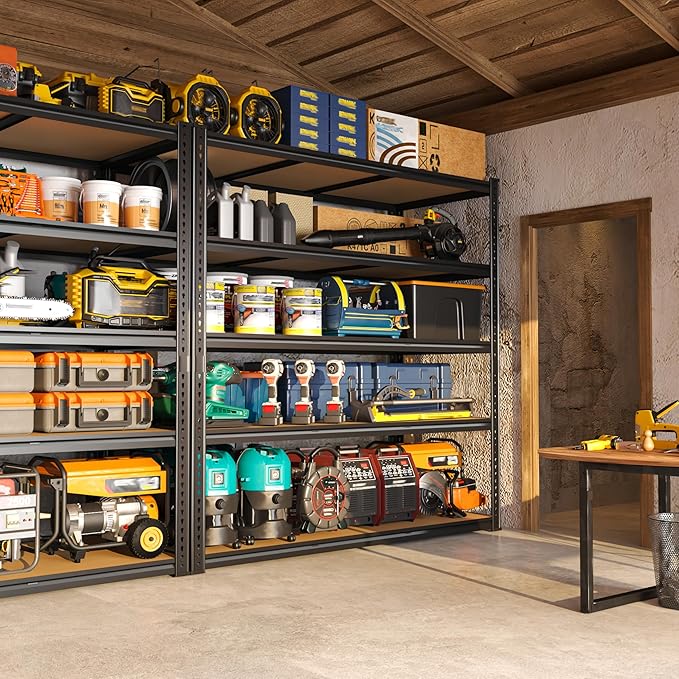 48" W Garage Shelving Heavy Duty 2800LBS Garage Storage Shelves, 5 Tier Adjustable Metal Shelving Unit Utility Rack Shelf for Warehouse, Pantry, Closet, Kitchen 72" H x 48" W x 18" D, Black，2PCS