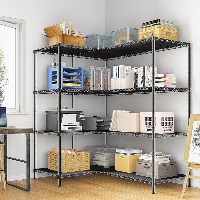 RRomorgniz 52.4W Wire Shelving Rack, 4Tier Metal Shelving Unit,1120LBS Heavy Duty Storage Shelves,Adjustable Pantry Shelves, Metal Shelf and Storage Rack,Industrial Shelving 52.4Wx13.8Dx59H,2PCS