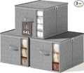 Large Clothes Storage Bins with Sturdy Frame, Foldable Clothing Organizer Box, Sweater Storage Cube with Lids and Zipper, Fabric Bedding Storage Bags for Blankets, Seasonal Clothes, Comforter