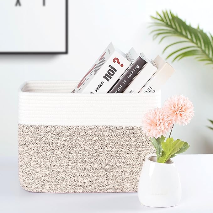 MINTWOOD Design 3-Pack Storage Baskets for Shelves, Playroom and Classroom Basket, Book Decorative Cube Bins, Woven Closet Organizers, Baby Nursery Baskets, Light Brown