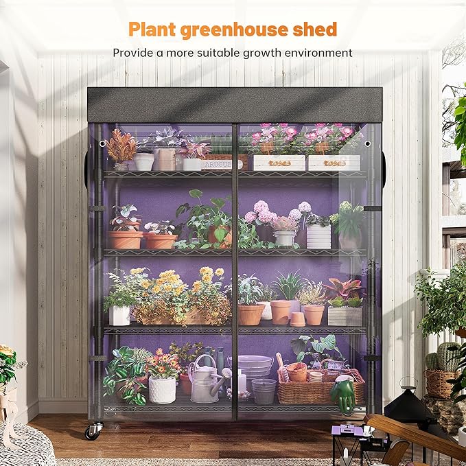 REIBII 72.8" H Storage Shelves with Cover & Wheels, Wire Shelving Heavy Duty Metal Shelving for Pantry Garage Kitchen Commercial Industrail, Storage Rack Shelf Shelving, 35" W*16" D*72.8" H