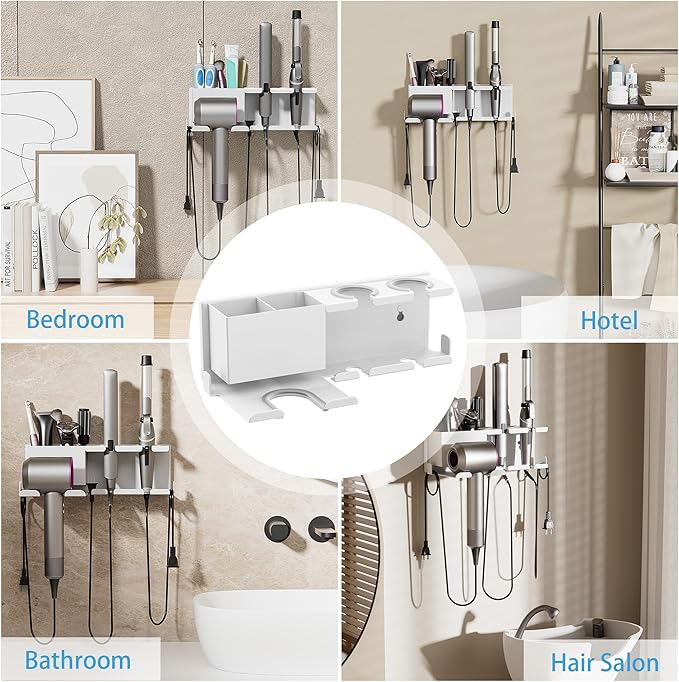 Hair Dryer Holder, Hair Tool Organizer Wall Mount, Metal Blow Dryer Holder, Curling Iron Holder, Curling Iron, Hair Dryer Wall Mount, Bathroom Accessories Tools Organizer, White
