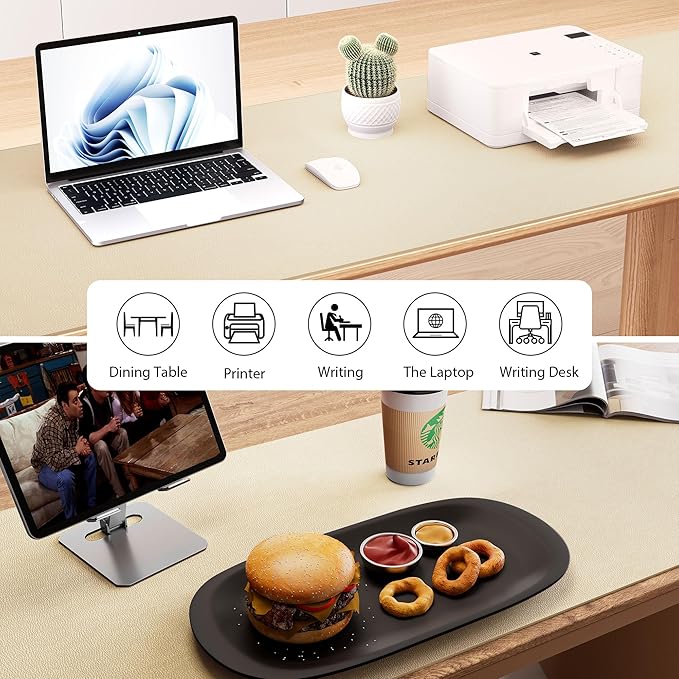 Aothia Leather Desk Pad Protector, Office Desk Mat, Large Mouse Pad, Laptop Desk Pad, Non-Slip PU Leather Desk Blotter, Waterproof Desk Writing Pad for Office and Home (Beige, 55" x 17")