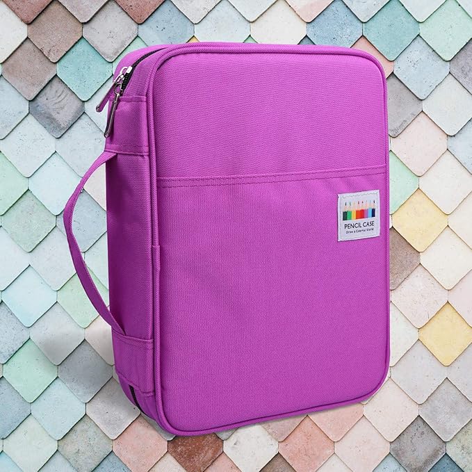 JAKAGO 220 Slots Colored Pencil Case Large Capacity Pen Holder for Artist Painter Zipper Organizer Bag for Marker Highlighter Storage Case for Office Sketch Travel Supplies (Purple)
