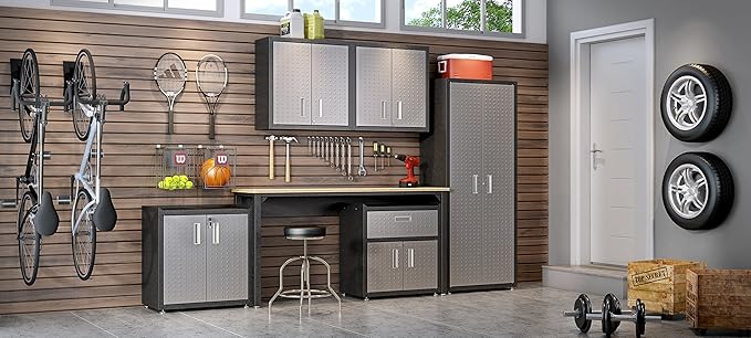 Manhattan Comfort Fortress Rolling 2 Door Garage Storage Cabinet, Black/Gray