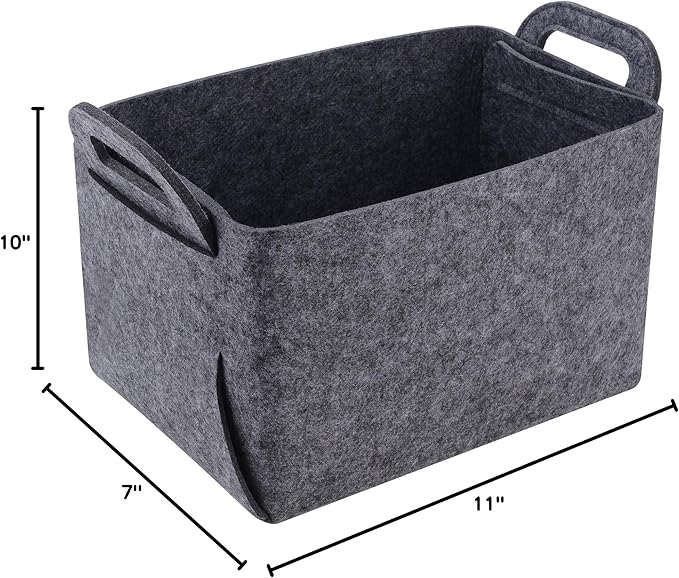 Minoisome Storage Basket Felt Storage Bin Collapsible& Convenient Box Organizer with Carry Handles for Office Bedroom Closet Babies Nursery Toys Laundry (Gray, 15.7inch（L）×11inch（W）×10inch（H）)