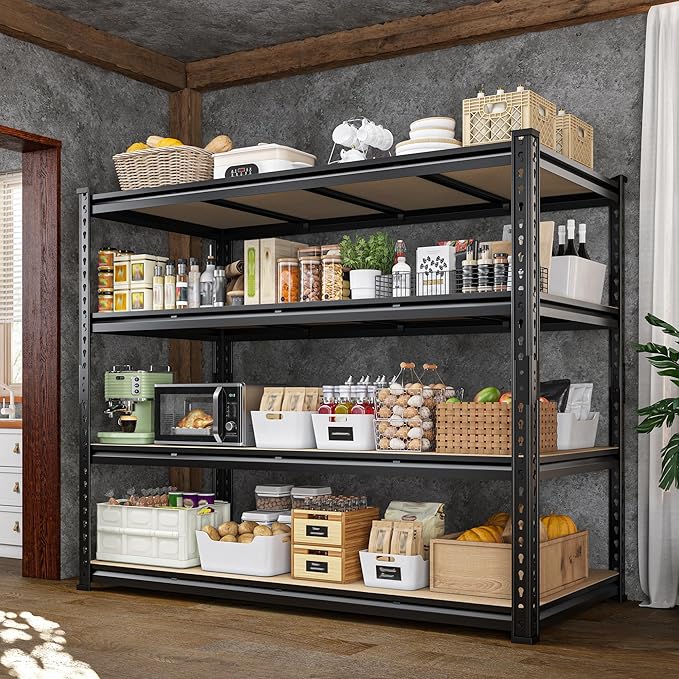 55" W Storage Shelves, 2040LBS Garage Shelving Heavy Duty, 4-Tier Storage Shelving, Adjustable Metal Shelving Unit for Garage, Warehouse, Pantry, Kitchen, 55" W × 24" D × 60" H