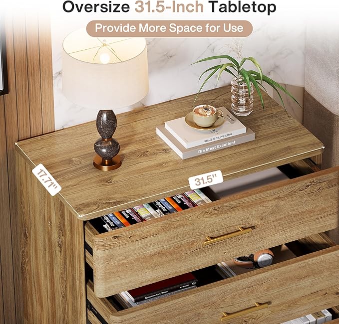Tribesigns Extra Large Three Drawers Nightstands Set of 2, 31.5" Wooden Rustic Brown Bedside Table with Drawers Storage and Mental Handles for Bedroom, Easy Assembly (2)