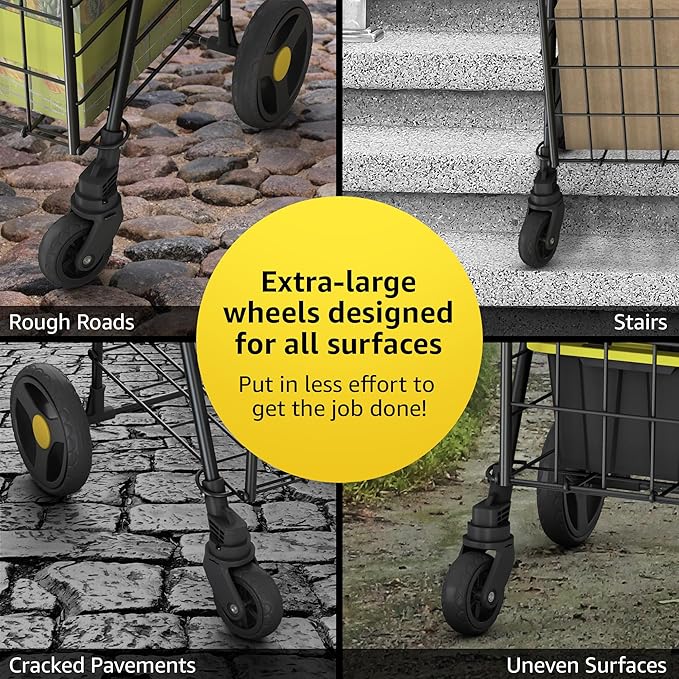 Shopping Cart w/Waterproof Basket Liner & 360° Swivel Wheels | Foldable Collapsible & Lightweight | Perfect for Groceries Laundry Utility Cart - Black