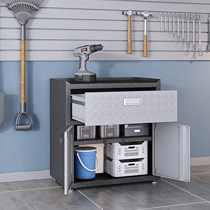 Manhattan Comfort Fortress Collection Modern Designed Mobile Storage Garage Cabinet Great For Tools and Supplies, Stainless Steel
