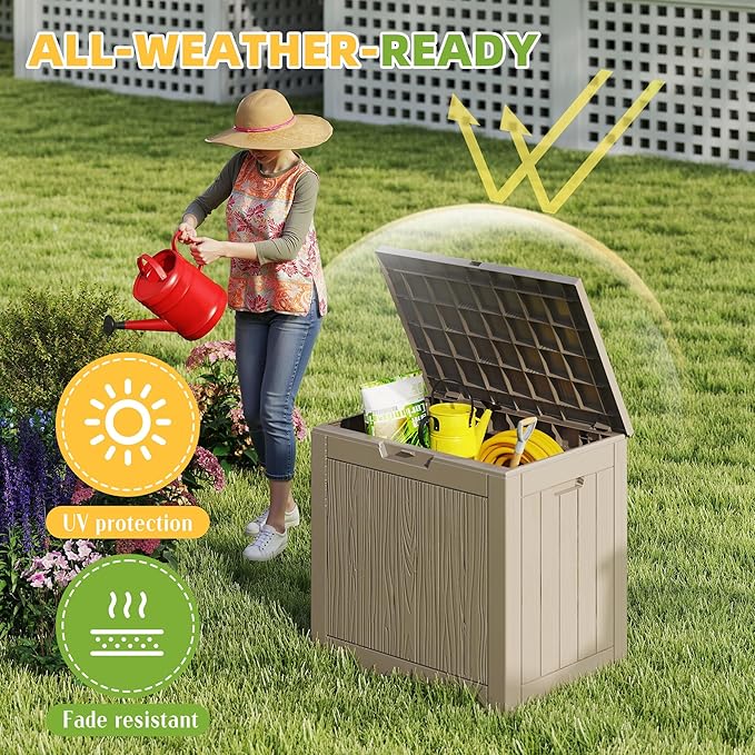 30 Gallon Outdoor Storage Box, Large Resin Deck Box for Patio Cushions, Garden Tools, Pool Accessories, Waterproof and Lockable Design, Storage Bench for Backyard & Deck(Gray)