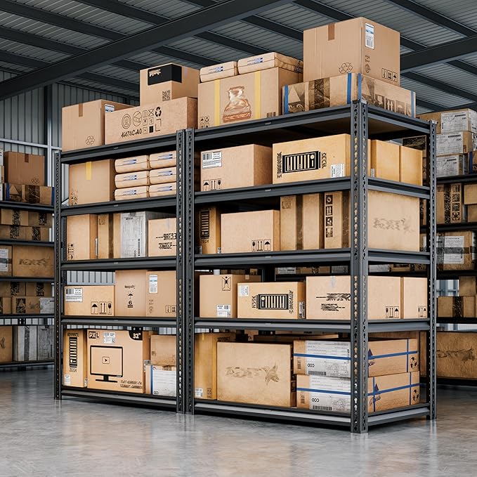 72"H Storage Shelves heavy duty, 2000LBS Garage Shelving, 5 Tier Metal Shelving Unit Adjustable Garage Shelves Rack Shelf for Storage Warehouse Pantry Closet,35.6" W × 16" D × 72" H, Black, 2PCS