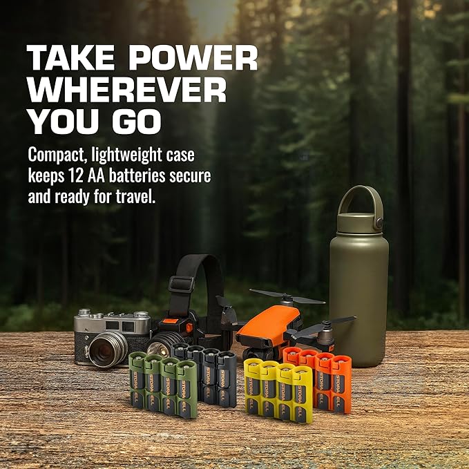 AA Battery Storage Caddy by Storacell (2 Pack), Yellow, Holds 4 Batteries (Not Included)