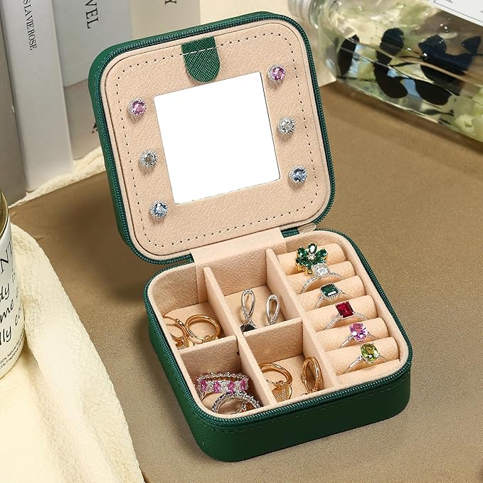 Parima Travel Jewelry Organizer for Women | Necklace, Earring, Ring Organizer | Women's Travel Gifts - Letter W, Green