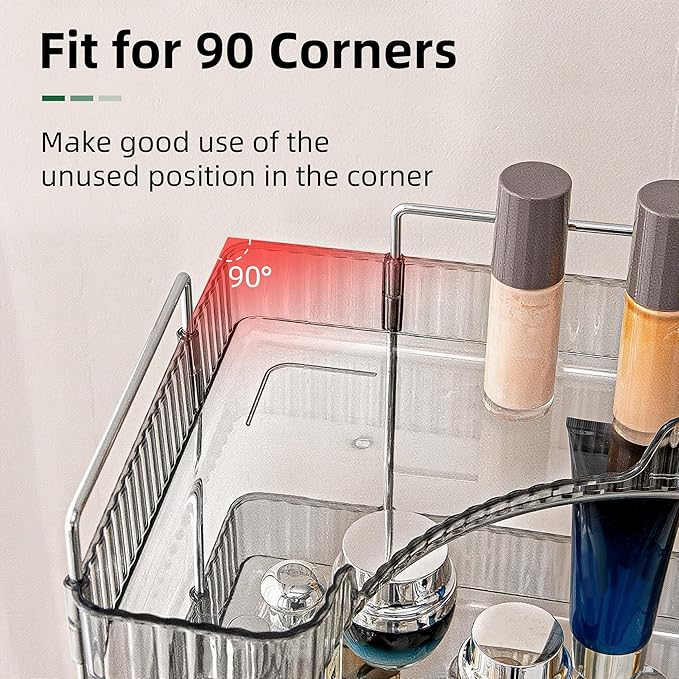 Corner Bathroom Countertop Organizer, Vanity Organizer Trays for Counter, Makeup Organizers, Perfume Tray, Skincare Shelf Storage Gifts for Women Girl Student (Smoky Gray 3 Tiers)