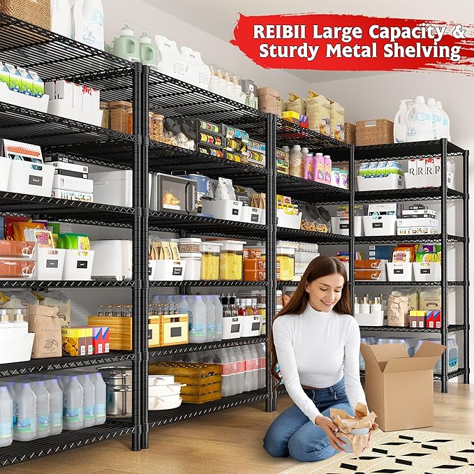 REIBII 6 Tier Wire Shelving,1800LBS Storage Shelves Metal Shelves for Storage Rack,75''H Adjustable Garage Shelving Heavy Duty Shelving Units Pantry Shelf Kitchen,75''HX35.5''WX18''D