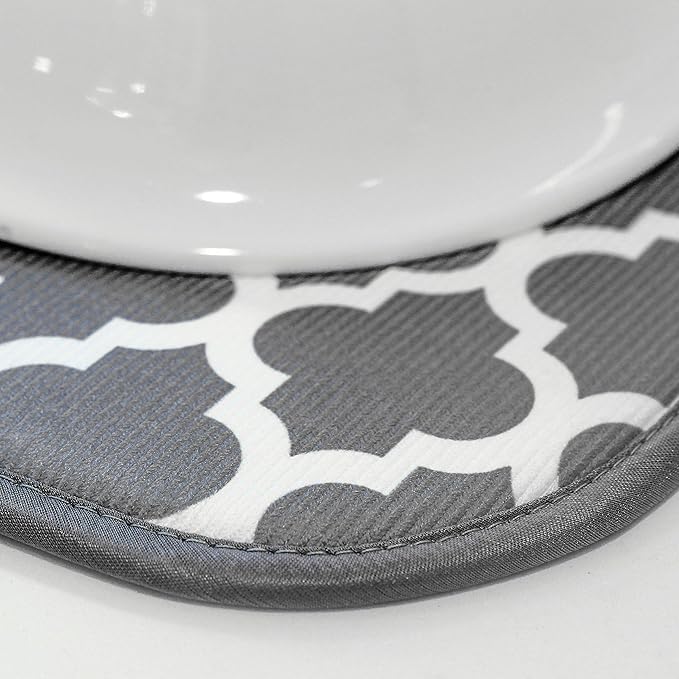 S&T INC. Dish Drying Mat 2 Pack, 16” x 18”, Absorbent Microfiber Kitchen Counter Mat, Dish Drying Pad for Dishes, Utensils, Pots and Pans, Large, Grey and Grey Trellis