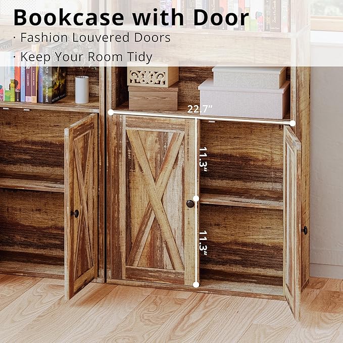 IRONCK Industrial Bookshelves and Bookcases with Doors 11.8 in Depth Floor Standing 5 Shelf Display Storage Shelves Bookcase Home Decor Furniture for Home, Office, Living Room, Bedroom