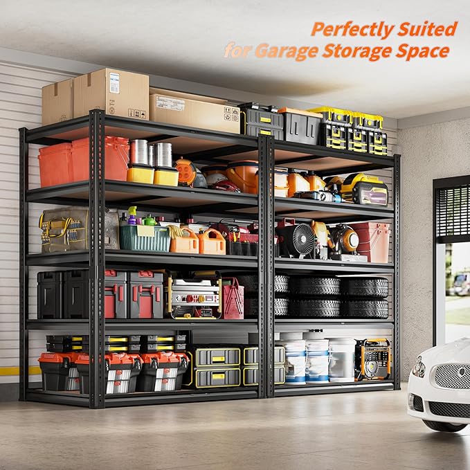 2050LBS Storage Shelves Heavy Duty 5 Tier Garage Storage Shelving, Adjustable Metal Shelving Unit Utility Rack Shelf for Warehouse, Pantry, Closet, Kitchen 72" H x 35.56" W x 16" D, Black