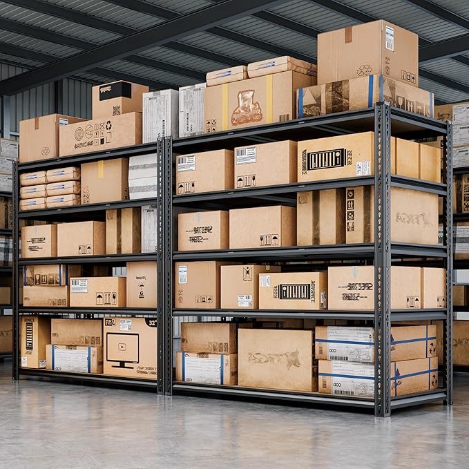 48"W Garage Shelving, 3050LBS Storage Shelves heavy duty, 5 Tier Metal Shelving Unit Adjustable Garage Shelves Heavy Duty Shelving for Warehouse,Commercial, Kitchen, 48" W × 18" D × 72" H, Black, 2PCS
