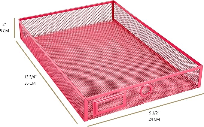Annova Desk Organizer Wire Mesh 3 Tier Sliding Drawers Paper Sorter/Multifunctional/Premium Solid Construction for Letters, Documents, Mail, Files, Paper, Kids' Art Supplies (Pink)