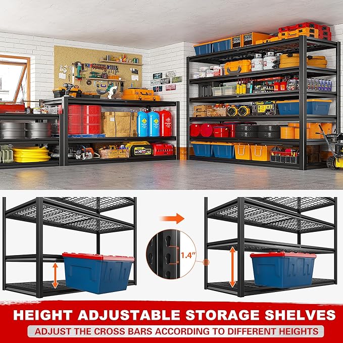 REIBII 3500LBS Garage Shelving, Adjustable Storage Shelves Heavy Duty, 6 Tier Heavy Duty Shelving, Metal Shelving Unit for Warehouse, Basement, Industrial, 55" W x 26" D x 84" H, Black, 3 Pack