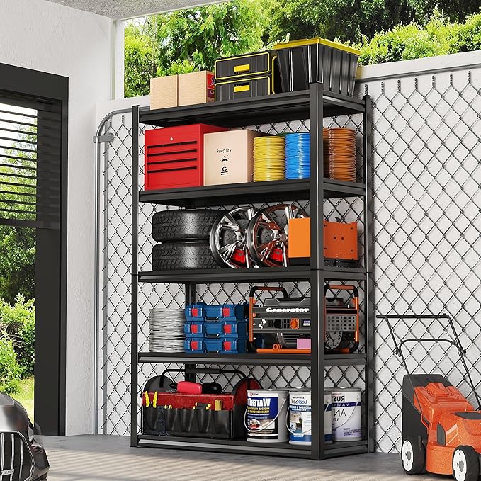 72" H Garage Shelving, Heavy Duty Storage Shelves, 3000LBS Garage Shelving, 5-Tier Easy Assembly Adjustable Shelf for Industrial, Warehouse, Basement (H72'' W48'' D24'')