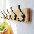 Dseap Coat Rack Wall Mount - Heavy-Duty Robust Rustic Wooden Wall Coat Hanger Hook Rail with 5 Triple Hooks for Winter Jacket & Hat Clothing, Light Brown & Black