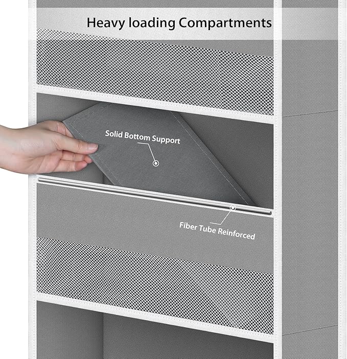 Univivi 5-Shelf Fabric Door Storage Over Door Hanging Organizer with 4 Large Pockets and 3 Small PVC Pockets Nursery Closet Cabinet Wall Mount Hanging Storage Organizers for Baby Nursery (Grey)