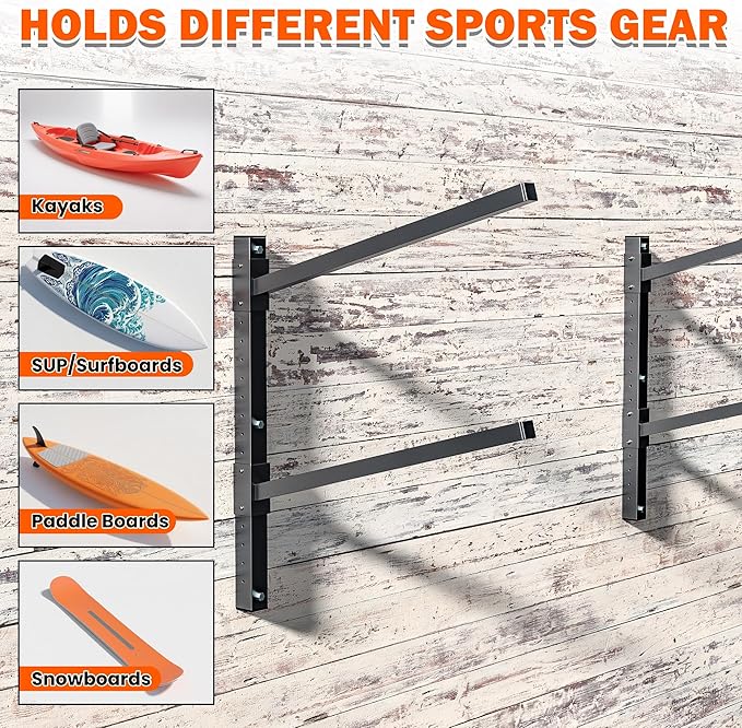 Ultrawall Kayak Storage Rack, Adjustable Wall Mounted Kayak Holder for Garage, Heavy Duty Kayak Hanger for Canoe, Paddleboard, Indoor & Outdoor Use