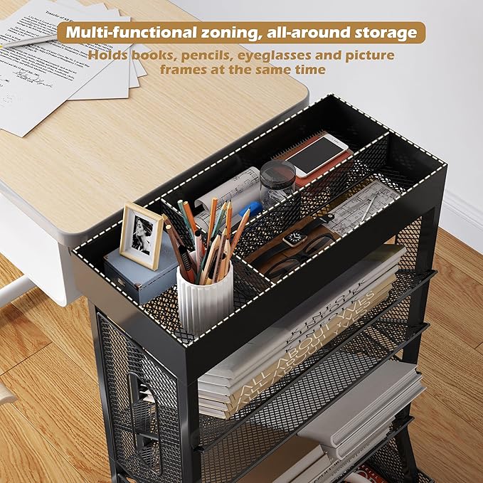 Book Cart with Wheels Mobile Bookshelf Rolling Bookshelf Organizer Bookcase Book Storage Rack, Book Movable Rolling Carts with Wheels for Office School, Black