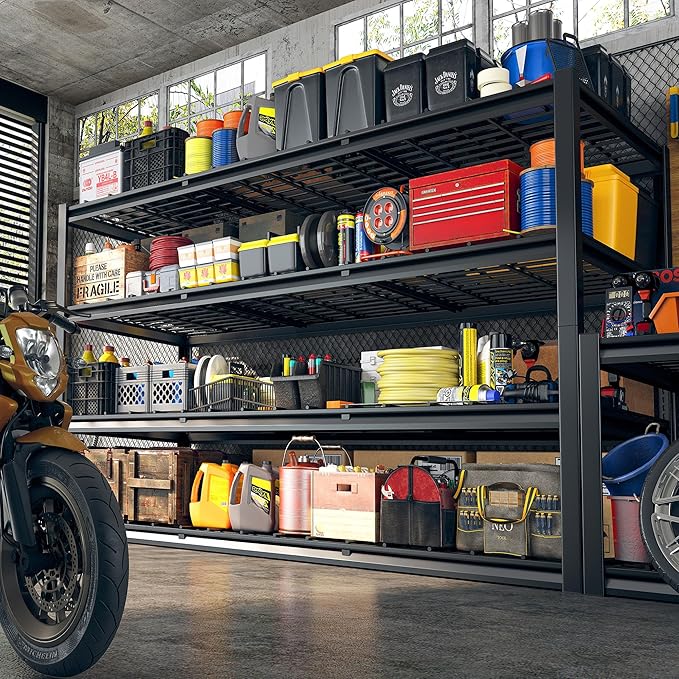 REIBII 60" W Garage Shelving, 4 Tier Storage Shelves Heavy Duty, 2500LBS Industrial Shelf, Adjustable Metal Shelving for Garage, Warehouse, School, Commercial, Business, 60" W x 60" H x 24" D