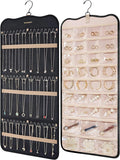 BAGSMART Hanging Jewelry Organizer Storage with Hanger Metal Hooks Double-Sided Jewelry Holder for Earrings, Necklaces, Rings on Closet, Wall, Door, 1 piece Large Black
