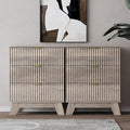 Night Stand Set 2, Bedside Table & End Table, Mid Century Modern Fluted Wood Nightstand with 3 Drawers & Metal Handles, Farmhouse Nightstand for Bedroom, Grey
