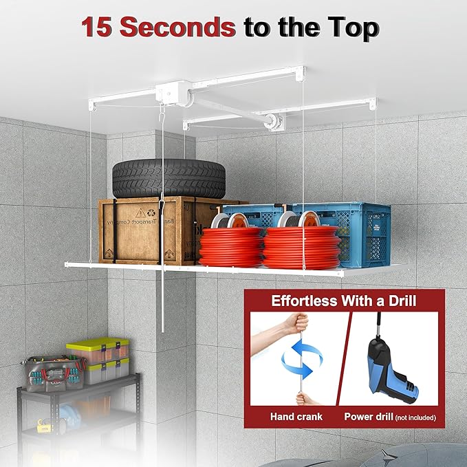 Montary 6x3 FT Overhead Garage Storage Rack for 10-12 FT Ceiling, Adjustable Ceiling Storage Rack with Safety Lock, 270LBS Capacity All-Steel Construction Heavy-Duty Garage Lifting Organizer