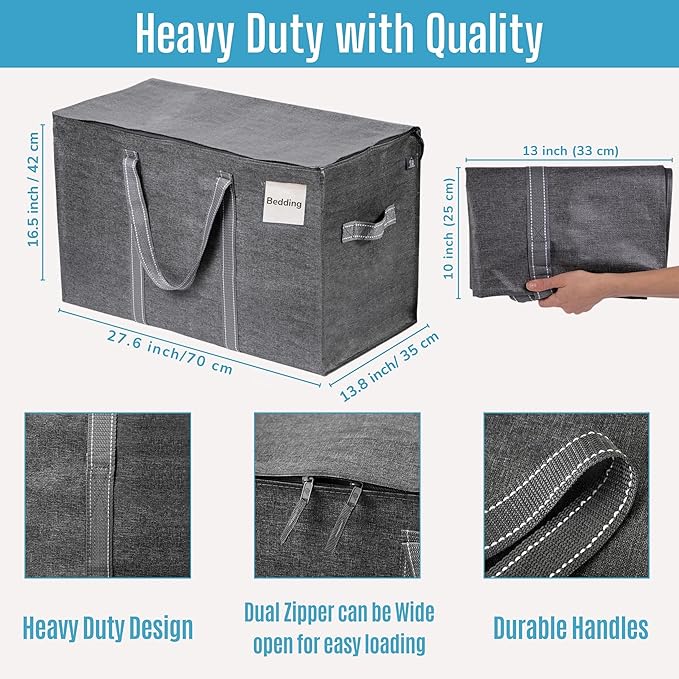 VENO 10 Pack Moving Bags and Large Christmas Storage Bins with lids. Alternative to Moving Boxes, Packing Supplies for College. Extra Large Heavy Duty Totes for Packaging (Dark Gray, 10 Pack)